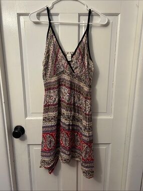 Boho Print V-Neck Spaghetti Strap Dress - Red Multi